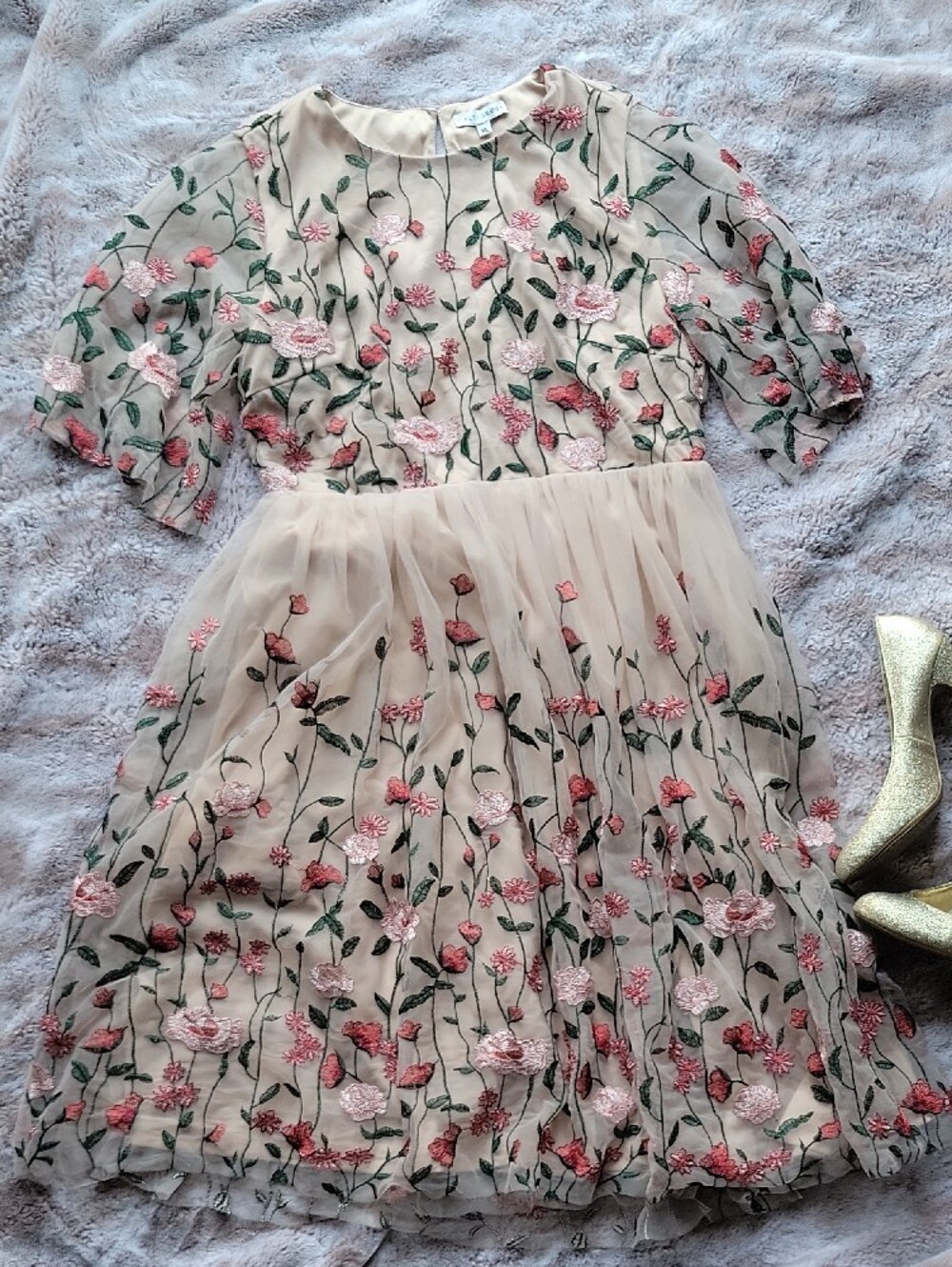 Baltic Born Blush Pink Floral Embroidered Dress Dutchess Rose Tulle - Picture 4 of 5
